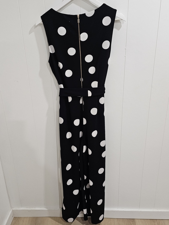 Frank Lyman Polka Dot Jumpsuit Size 8 Black White Wide Leg Belted Sleeveless Mad - Picture 9 of 11